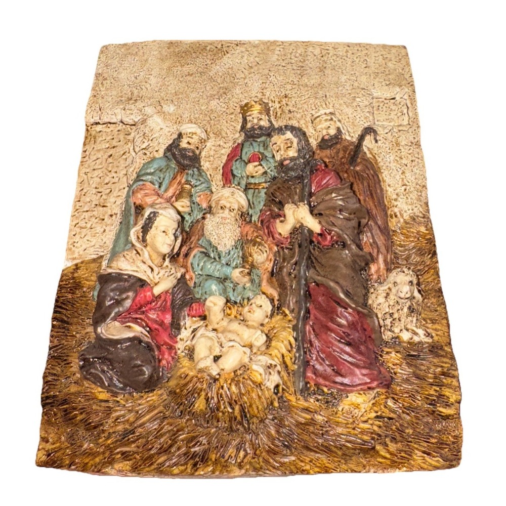 VTG 91 Albert E. Price Hand-Carved Nativity‎ Scene - 3D Polystone - Wall Hanging